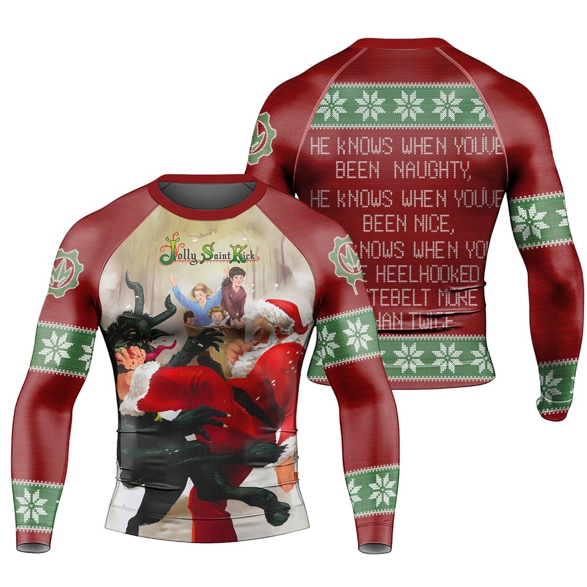 Santa & Satan Christmas Long Sleeve Rash Guard - BattleFitGear