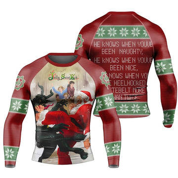 Santa & Satan Christmas Long Sleeve Rash Guard - BattleFitGear