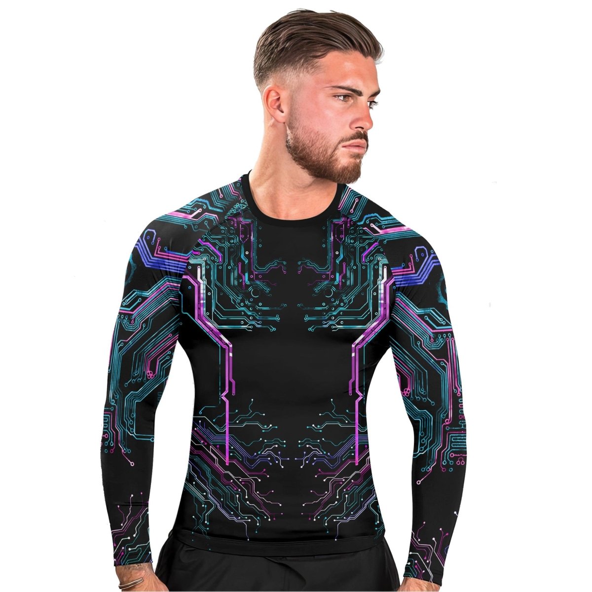 Deadly Glowing Circuit Men's Long Sleeve Rash Guard - BattleFitGear