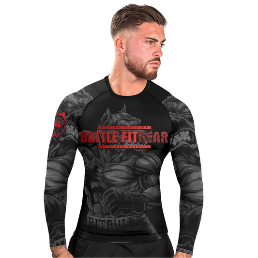 Red Rage Pitbull Boxing Men's Long Sleeve Rash Guard - BattleFitGear