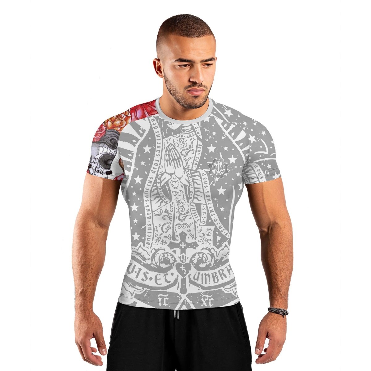 La Santa Muerte Men's Short Sleeve Rash Guard - BattleFitGear