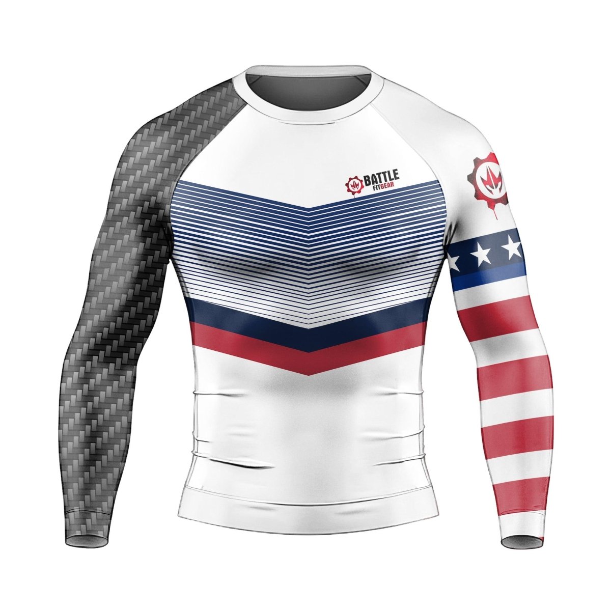 American Flag White Long Sleeve Rash Guard - BattleFitGear