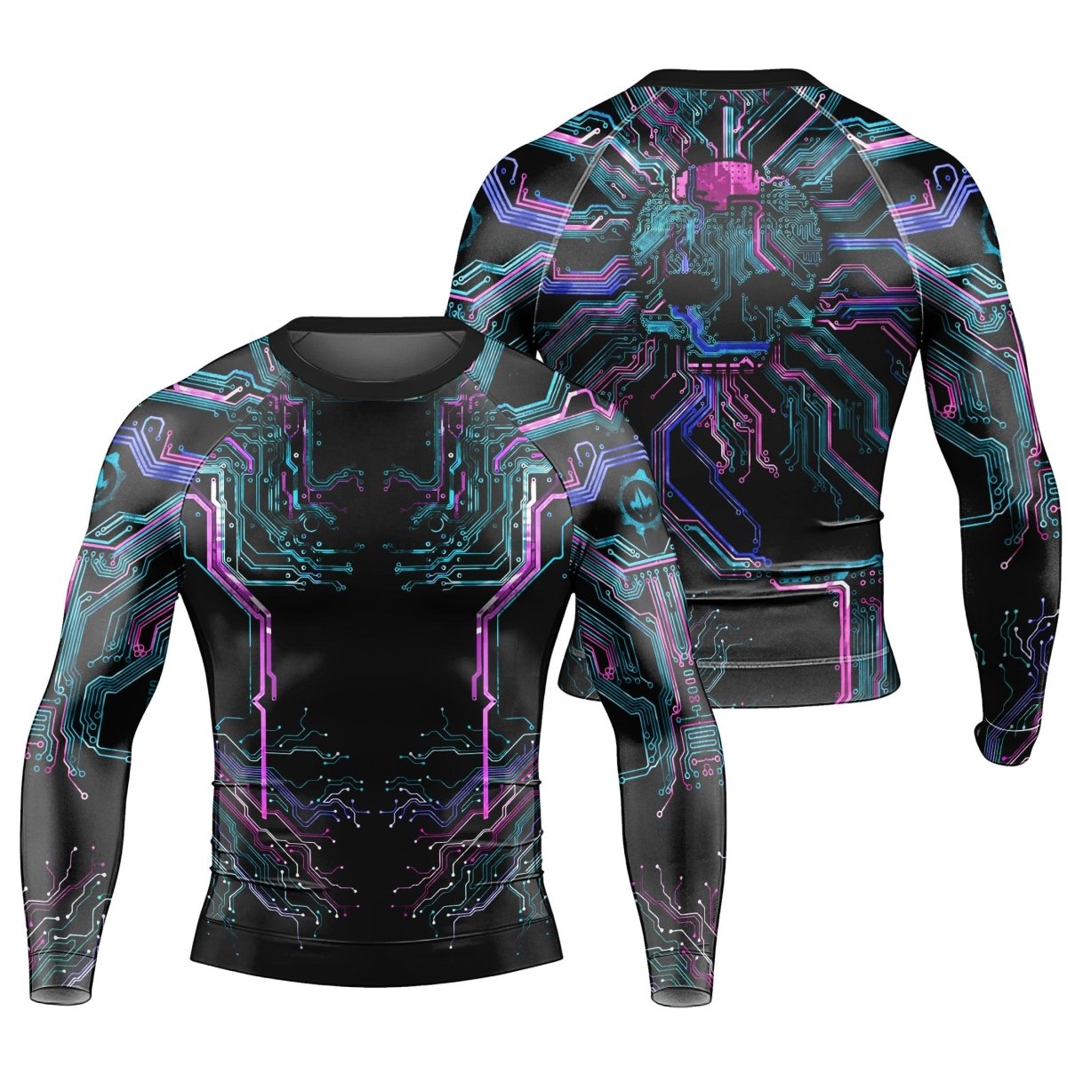 Deadly Glowing Circuit Men's Long Sleeve Rash Guard - BattleFitGear