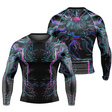 Deadly Glowing Circuit Men's Long Sleeve Rash Guard - BattleFitGear