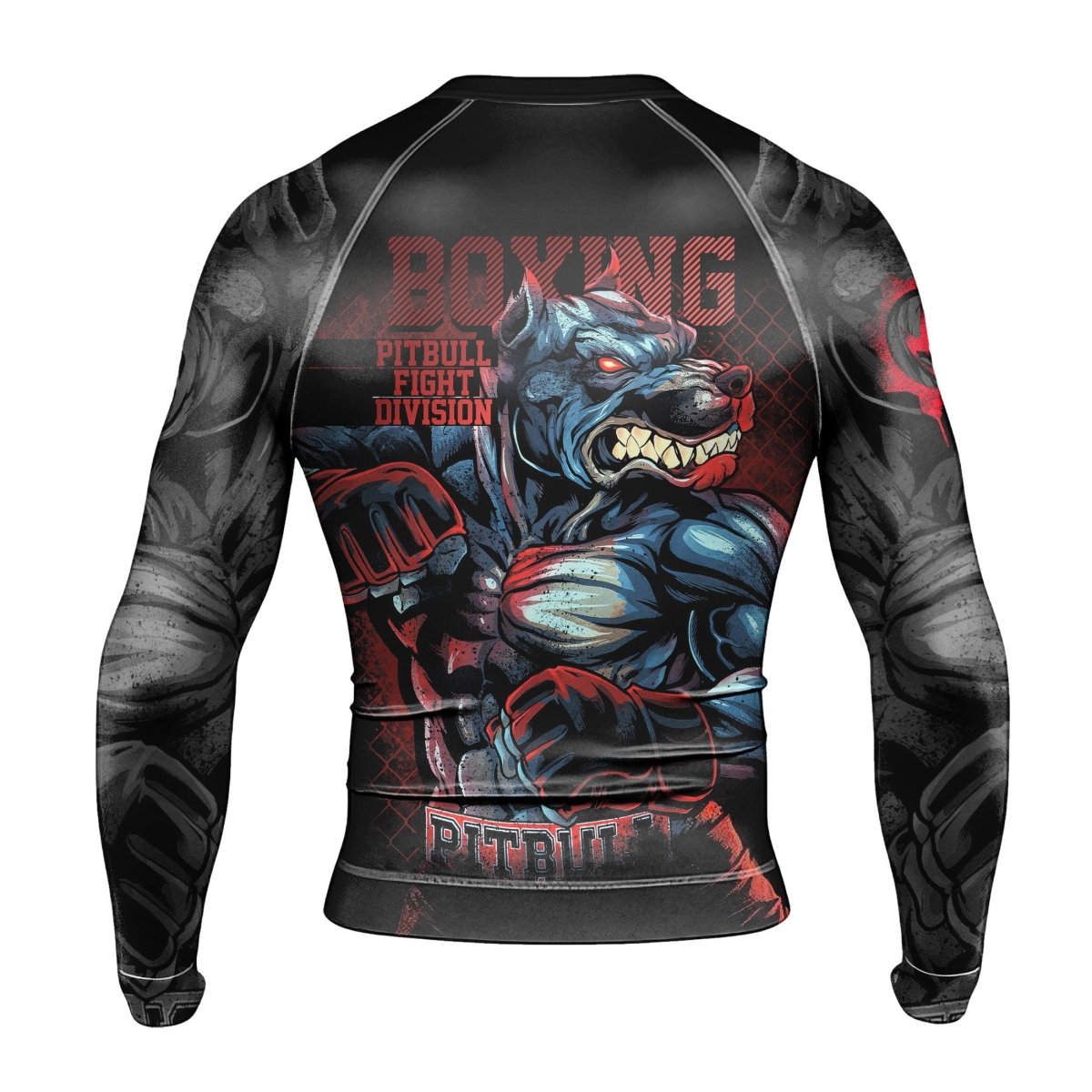 Red Rage Pitbull Boxing Men's Long Sleeve Rash Guard - BattleFitGear