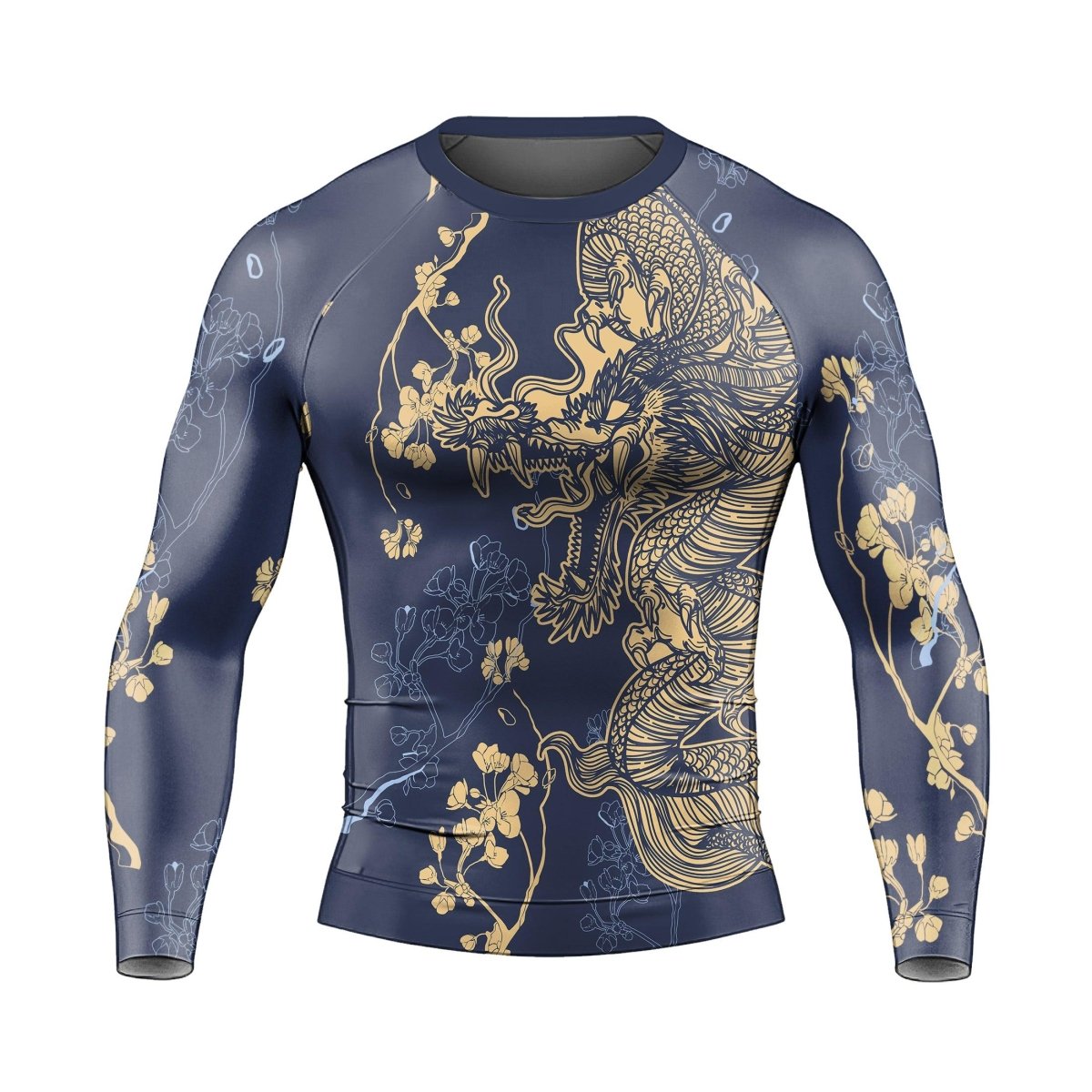 Flower Chinese Dragon Long Sleeve Rash Guard - BattleFitGear