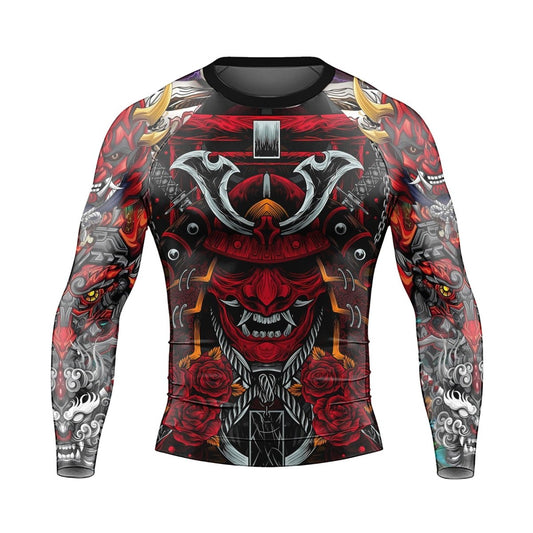 Japanese Red Demon Samurai Long Sleeve Rash Guard - BattleFitGear