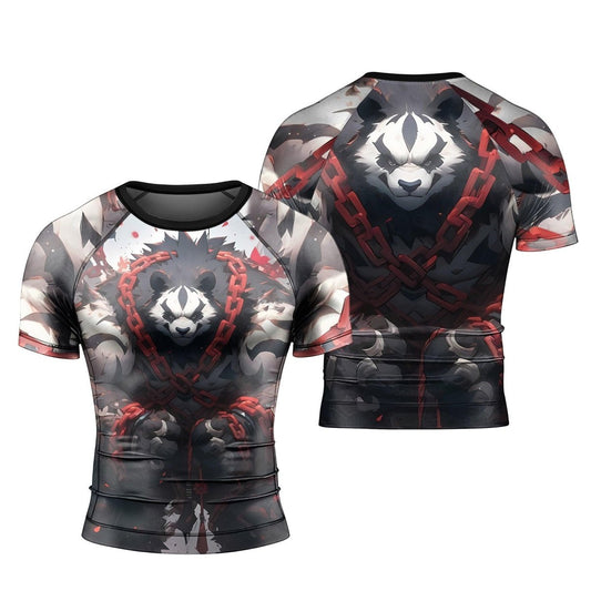 Warrior Panda Skull Short Sleeve Rash Guard - BattleFitGear