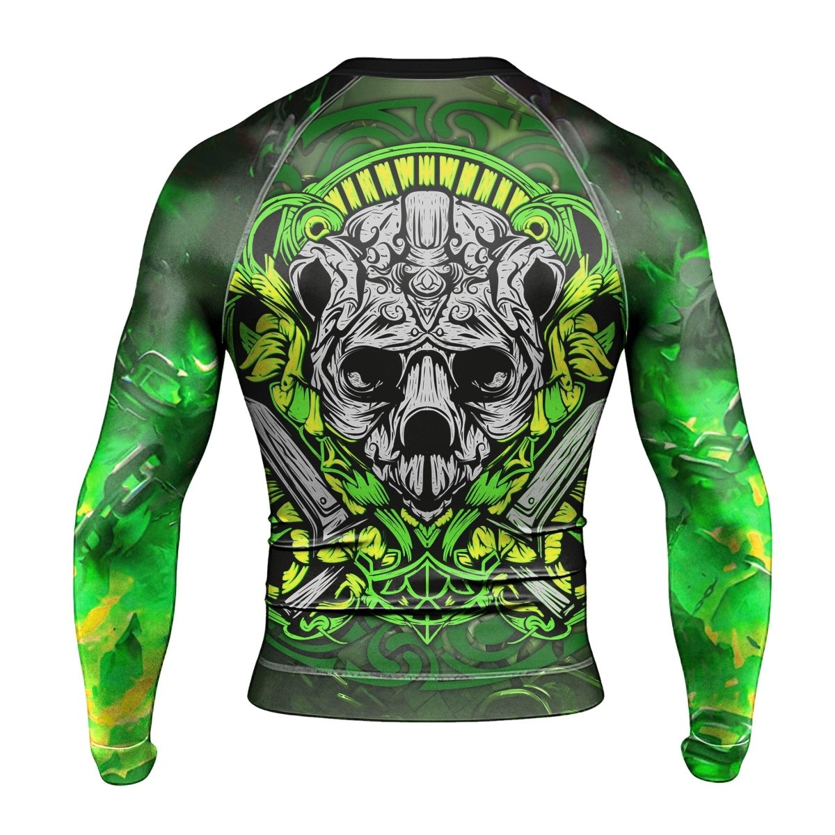 Green Panda Skull Long Sleeve Rash Guard - BattleFitGear