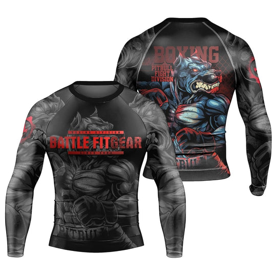 Red Rage Pitbull Boxing Men's Long Sleeve Rash Guard - BattleFitGear