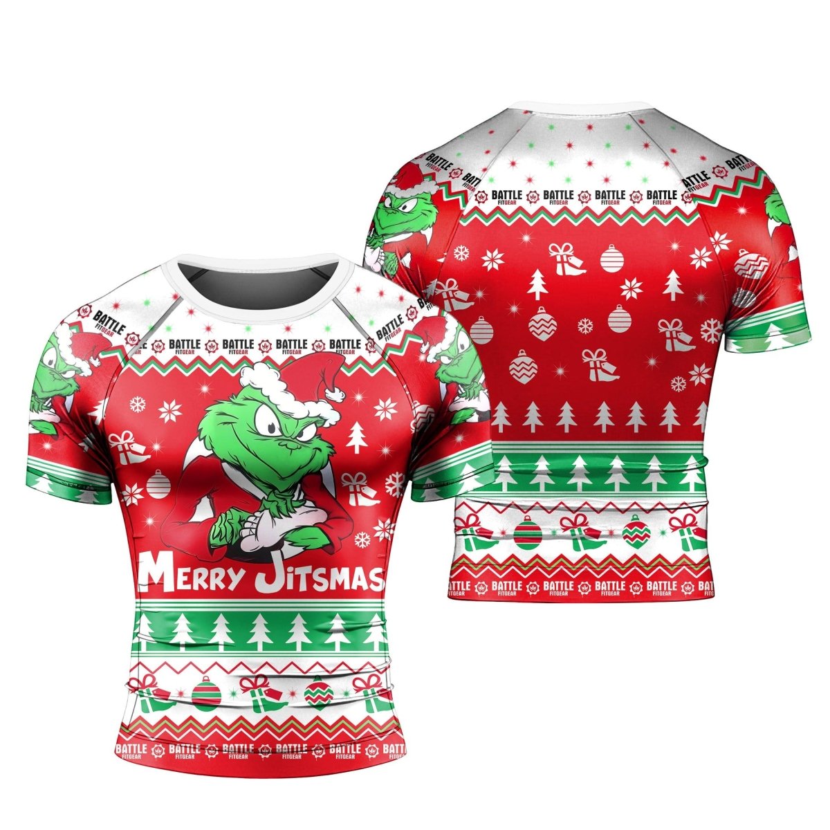 Funny Santa Grinch Short Sleeve Rash Guard - BattleFitGear