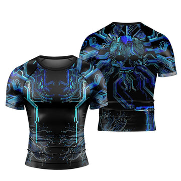 Glowing Circuit Men's Short Sleeve Rash Guard - BattleFitGear