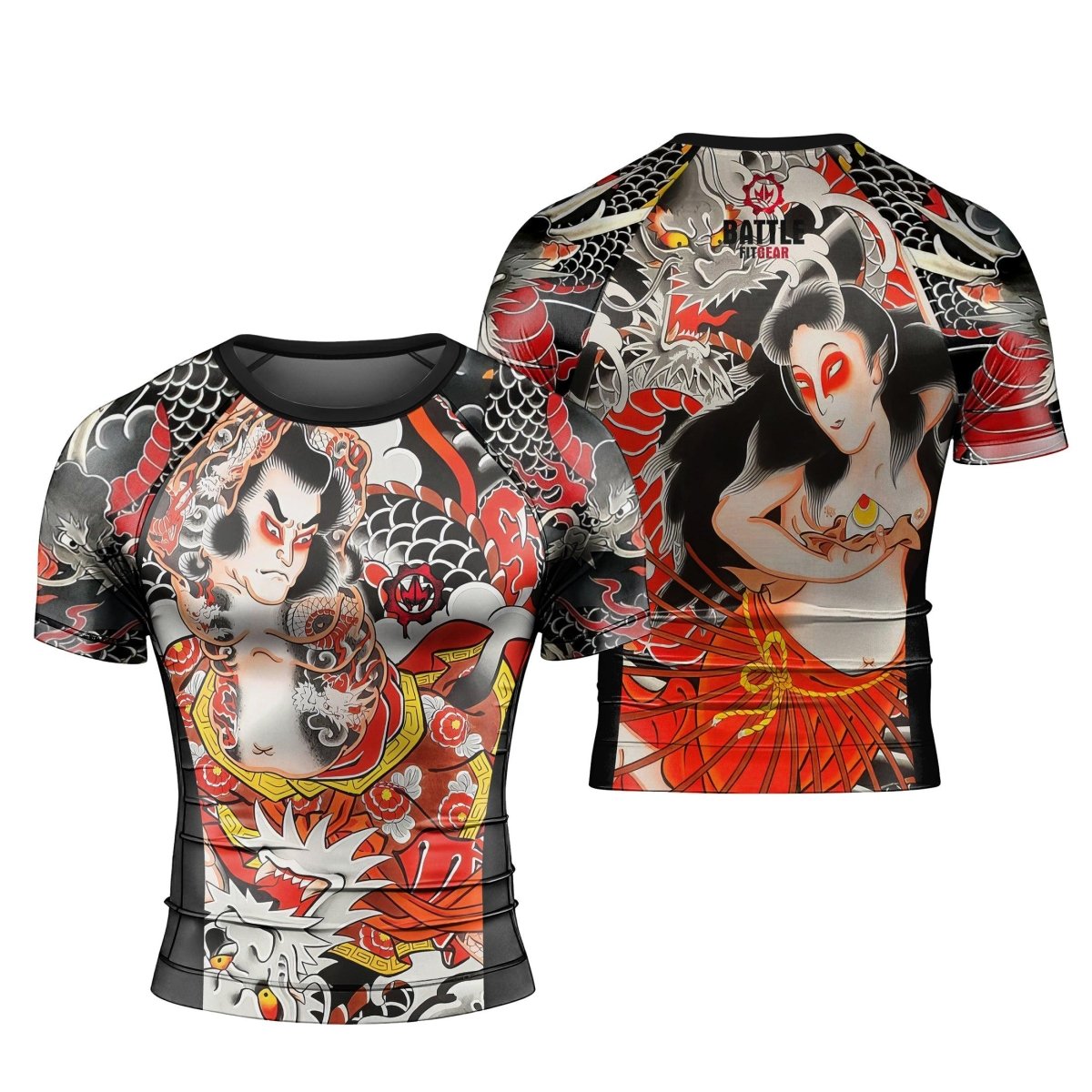 Kumonryu Shishin VS Tamatori Hime Men's Short Sleeve Rash Guard - BattleFitGear