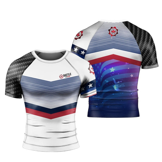 American Flag White Short Sleeve Rash Guard - BattleFitGear