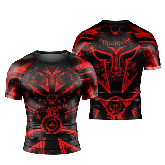 Spartan Red Men's Short Sleeve Rash Guard - BattleFitGear