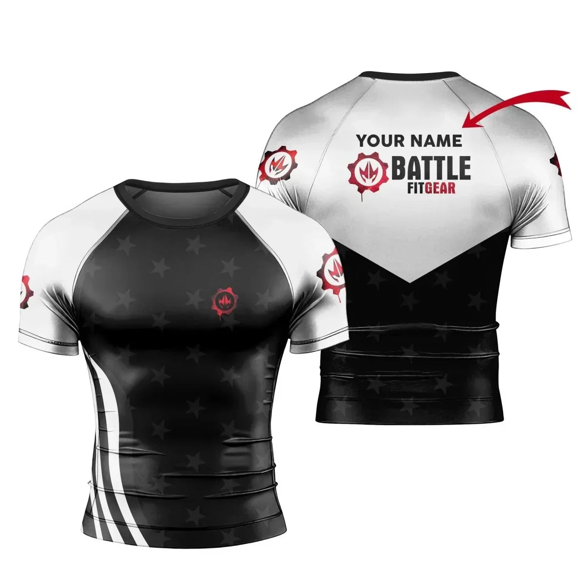 Personalized American Flag Black Short Sleeve Rash Guard | Fightwear