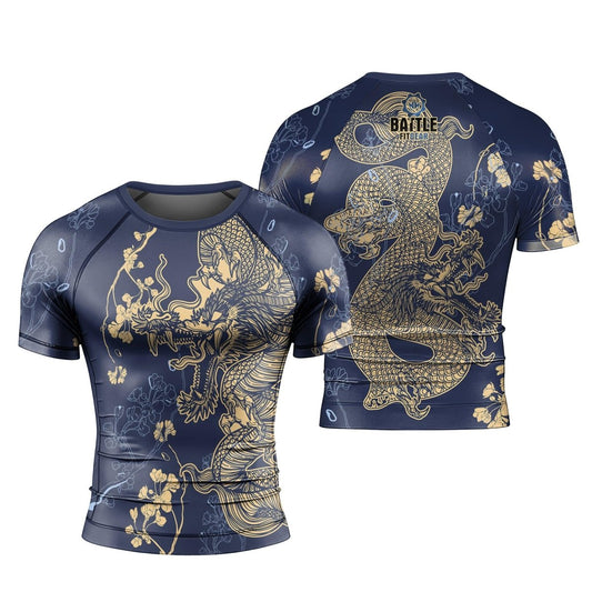 Flower Chinese Dragon Short Sleeve Rash Guard - BattleFitGear