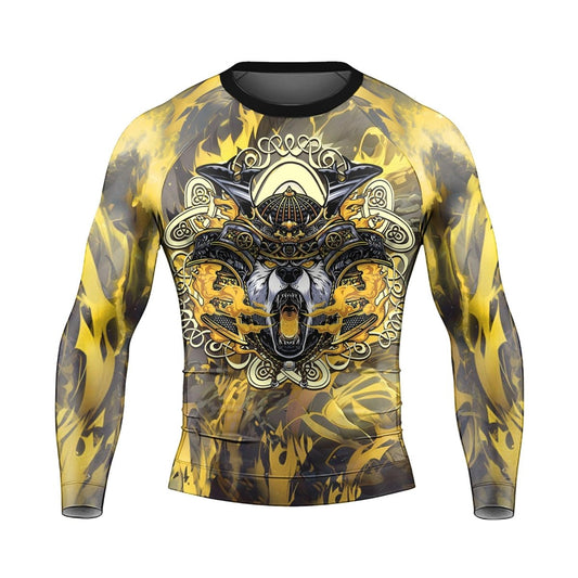 Golden Panda Skull Long Sleeve Rash Guard - BattleFitGear