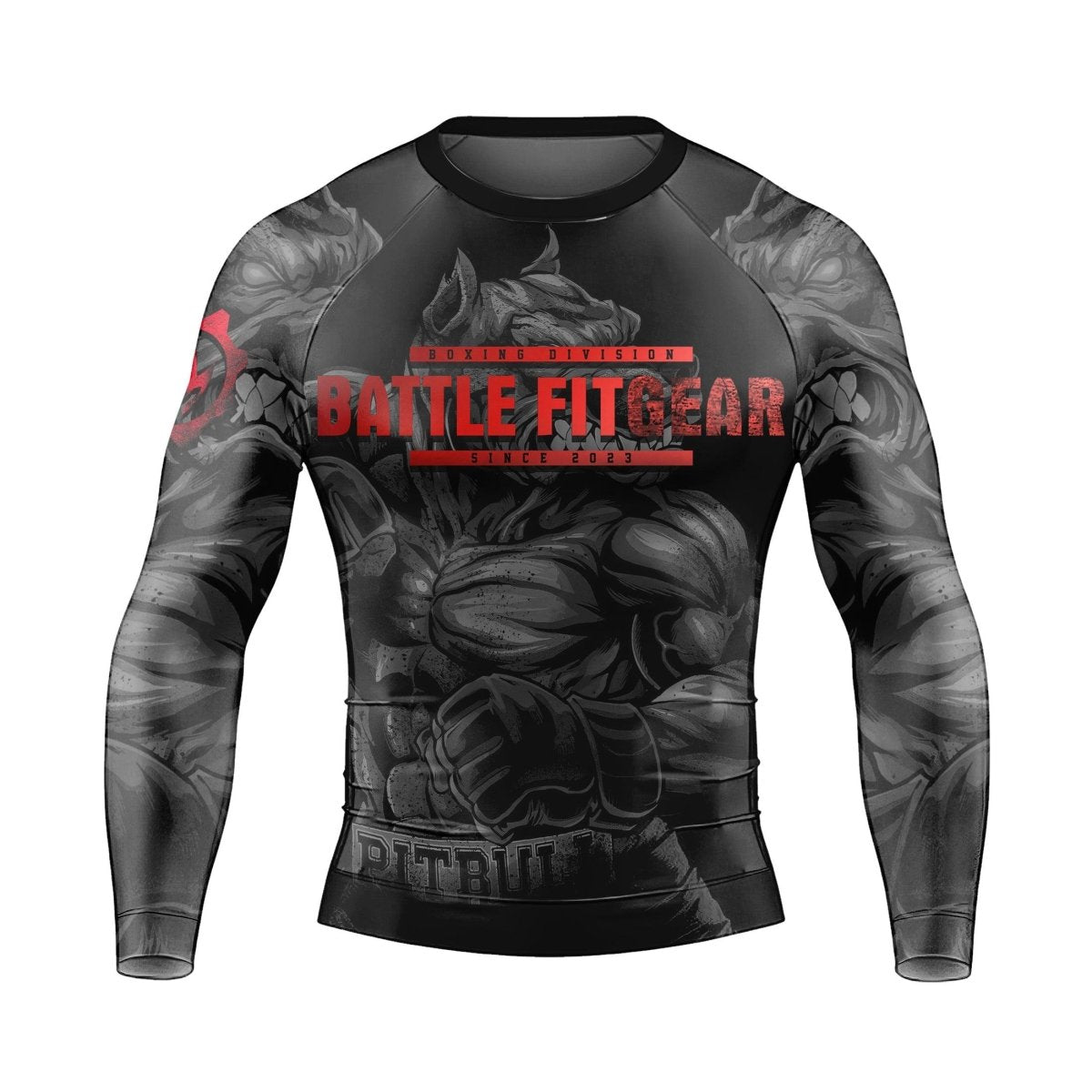 Red Rage Pitbull Boxing Men's Long Sleeve Rash Guard - BattleFitGear