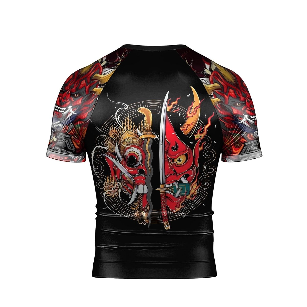 Japanese Red Demon Samurai Short Sleeve Rash Guard - BattleFitGear