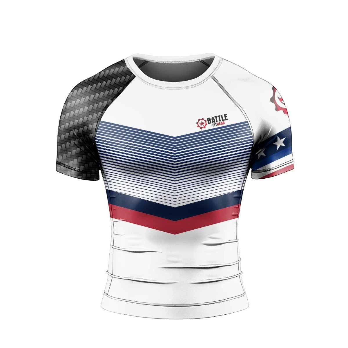 American Flag White Short Sleeve Rash Guard - BattleFitGear