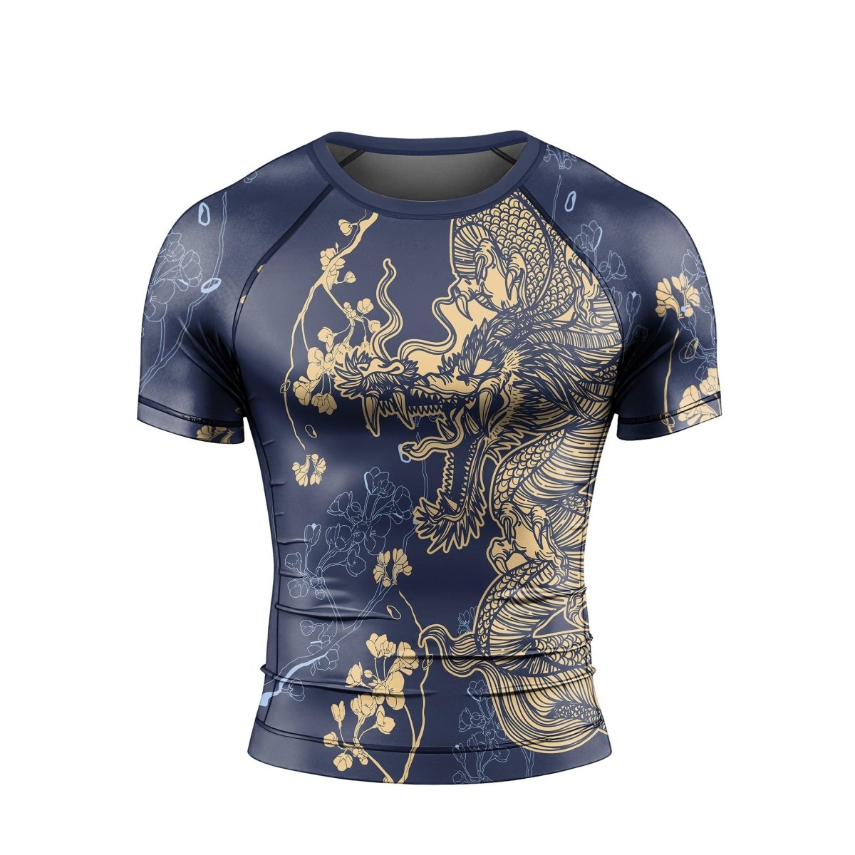 Flower Chinese Dragon Short Sleeve Rash Guard - BattleFitGear