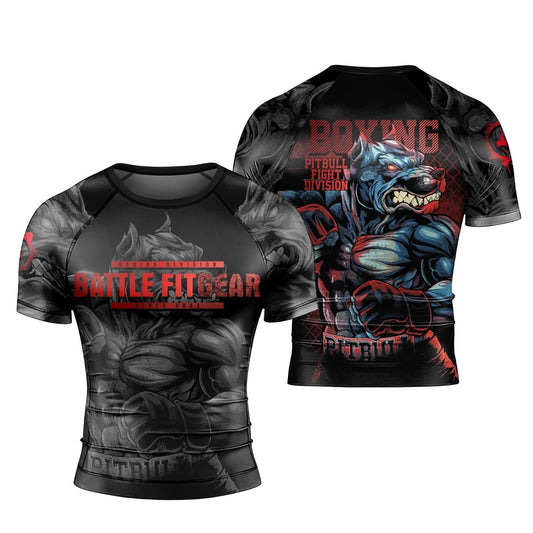 Red Rage Pitbull Boxing Men's Short Sleeve Rash Guard - BattleFitGear