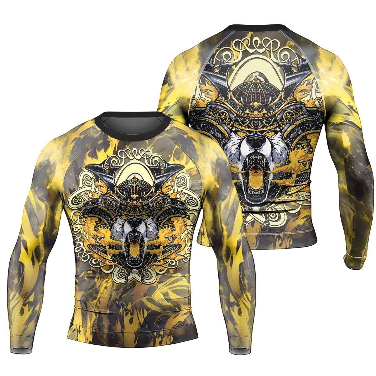 Golden Panda Skull Long Sleeve Rash Guard - BattleFitGear