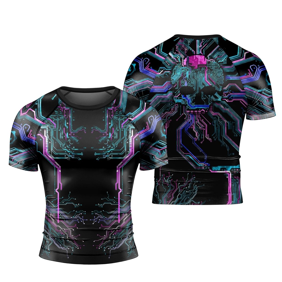 Deadly Glowing Circuit Men's Short Sleeve Rash Guard - BattleFitGear