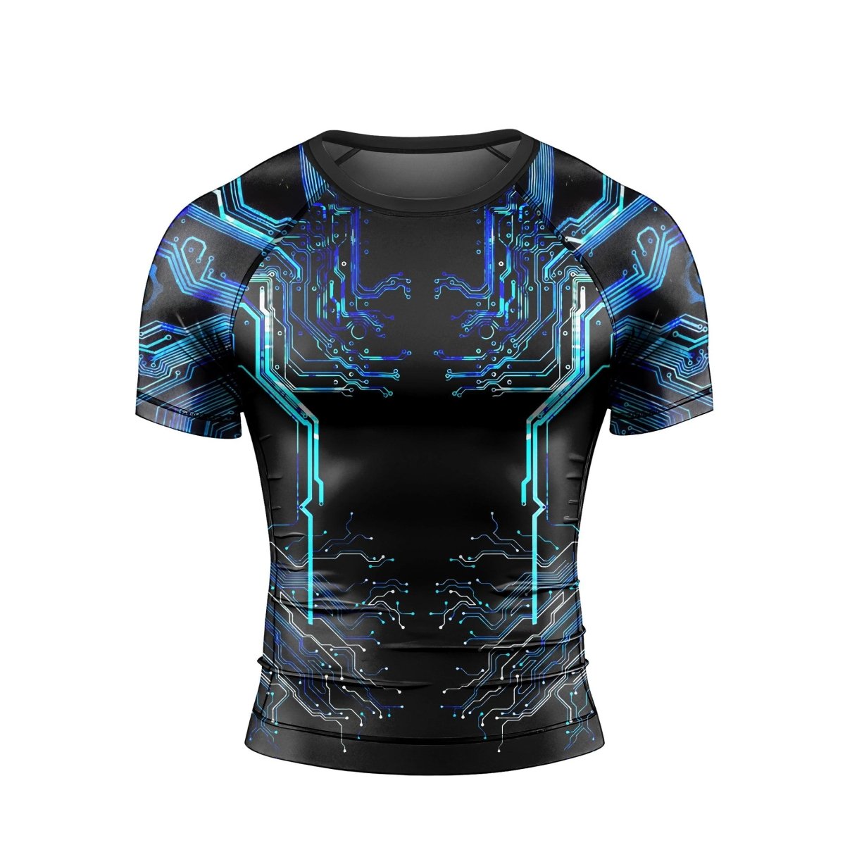 Glowing Circuit Men's Short Sleeve Rash Guard - BattleFitGear