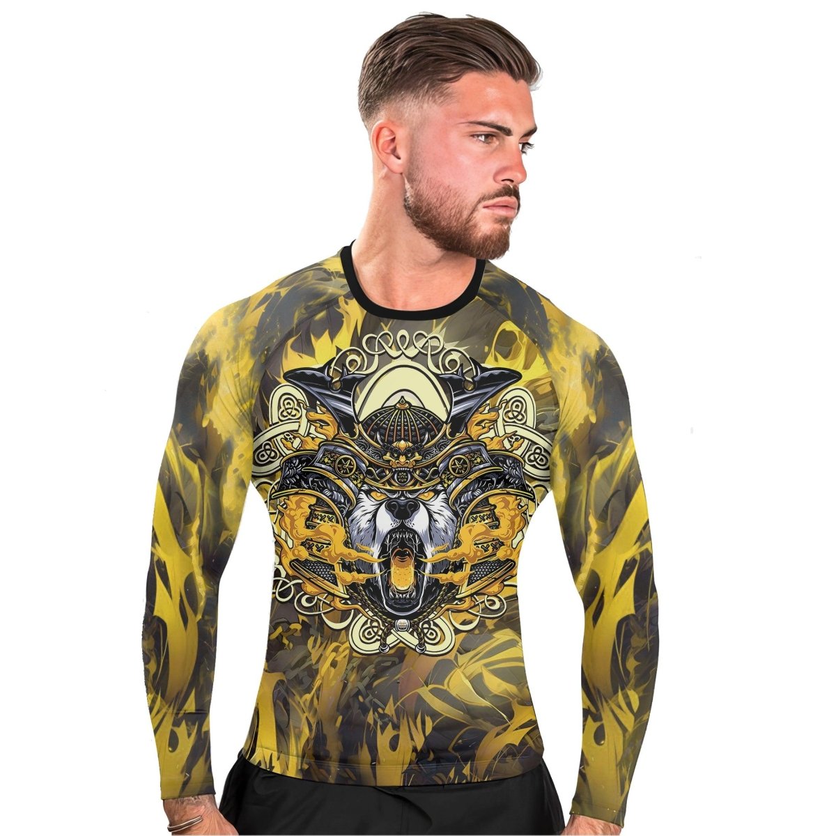 Golden Panda Skull Long Sleeve Rash Guard - BattleFitGear