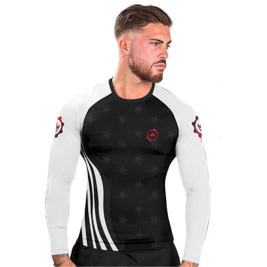 Personalized American Flag Black Long Sleeve Rash Guard - BattleFitGear