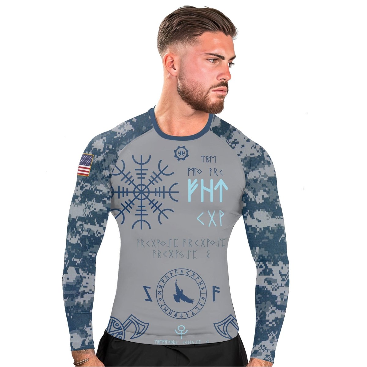 Navy Veteran Viking Men's Long Sleeve Rash Guard - BattleFitGear