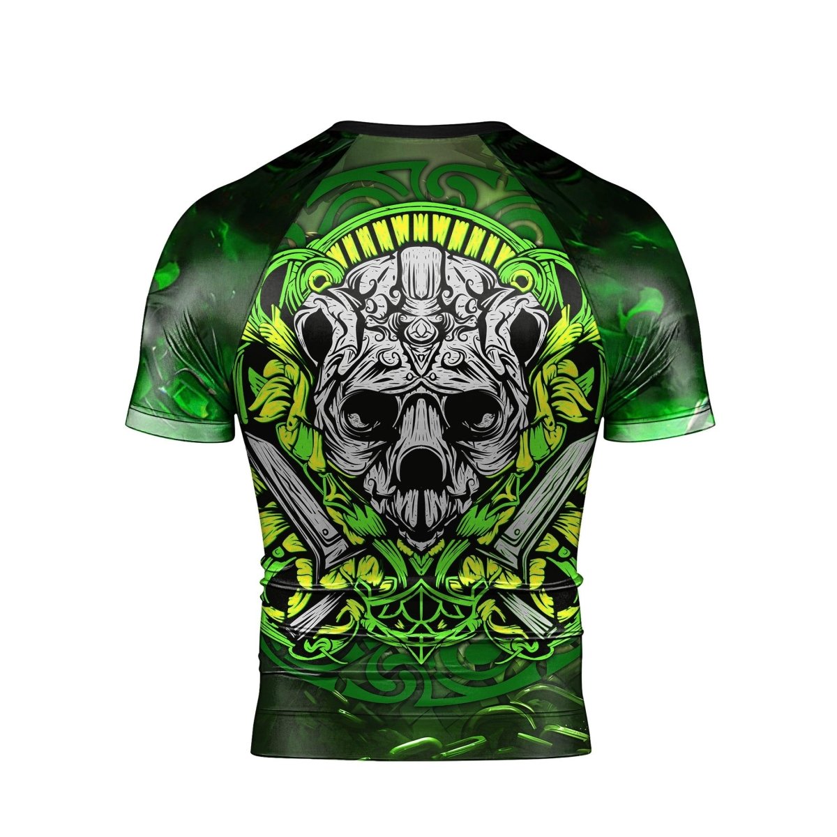 Green Panda Skull Short Sleeve Rash Guard - BattleFitGear