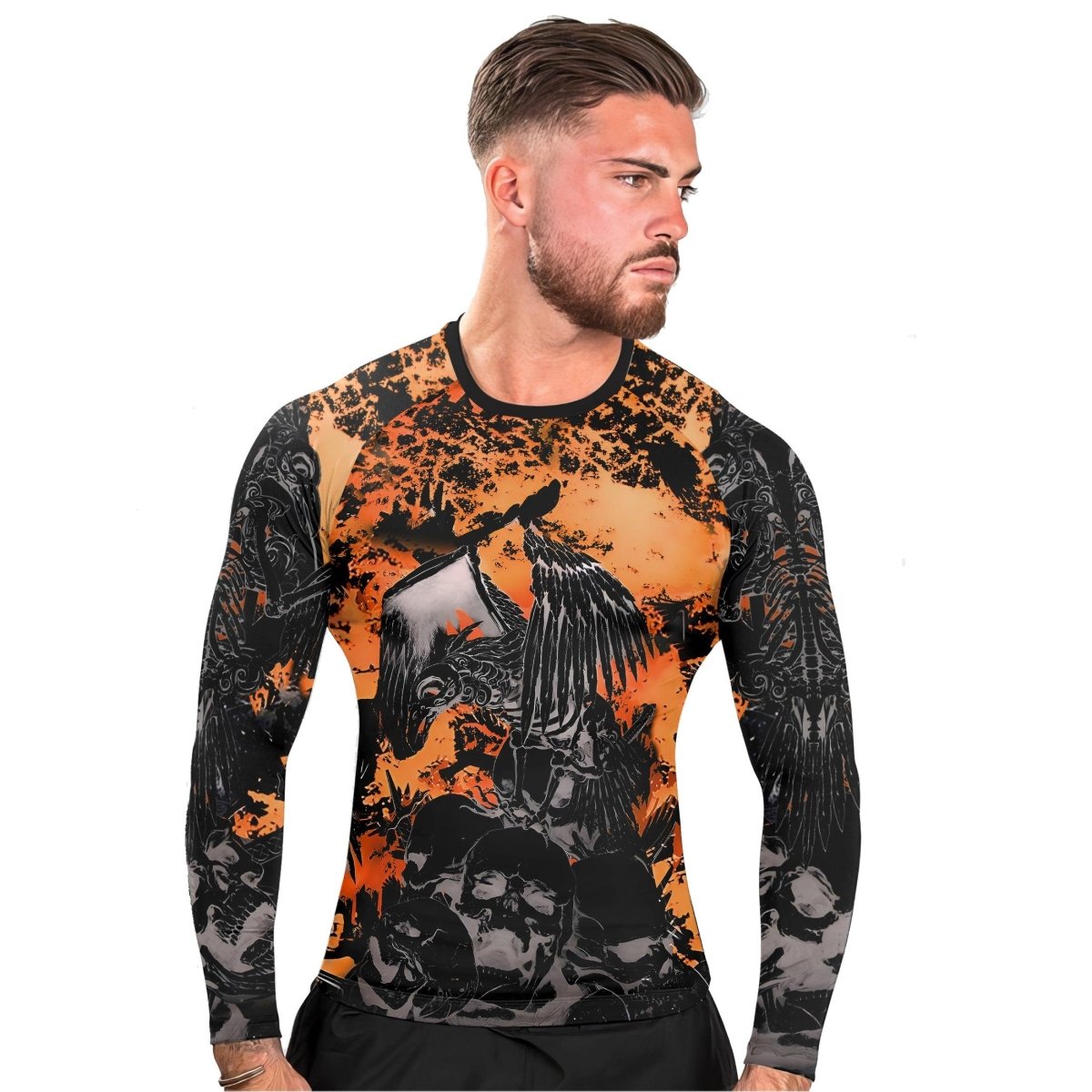 Raven Skull Men's Long Sleeve Rash Guard - BattleFitGear