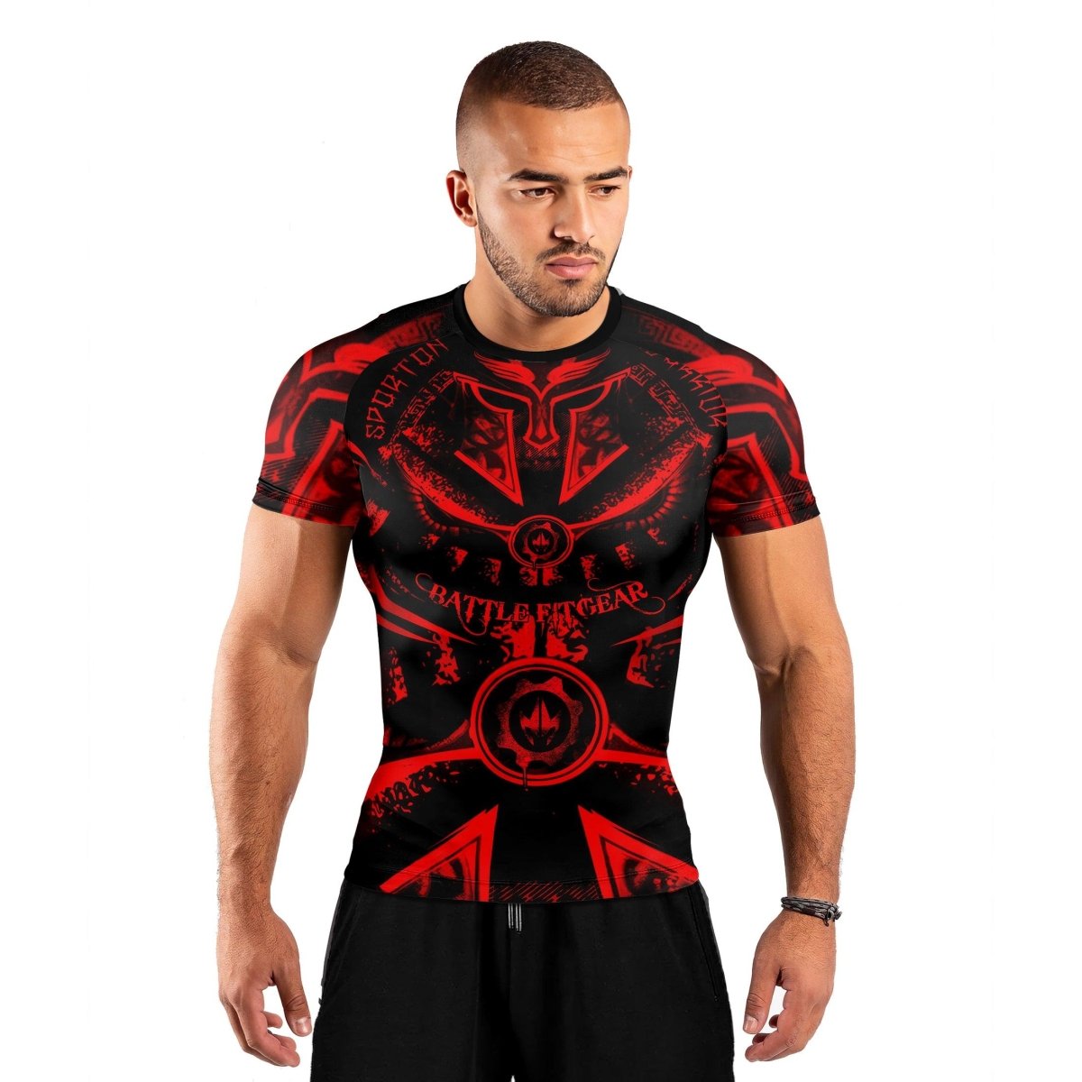 Spartan Red Men's Short Sleeve Rash Guard - BattleFitGear