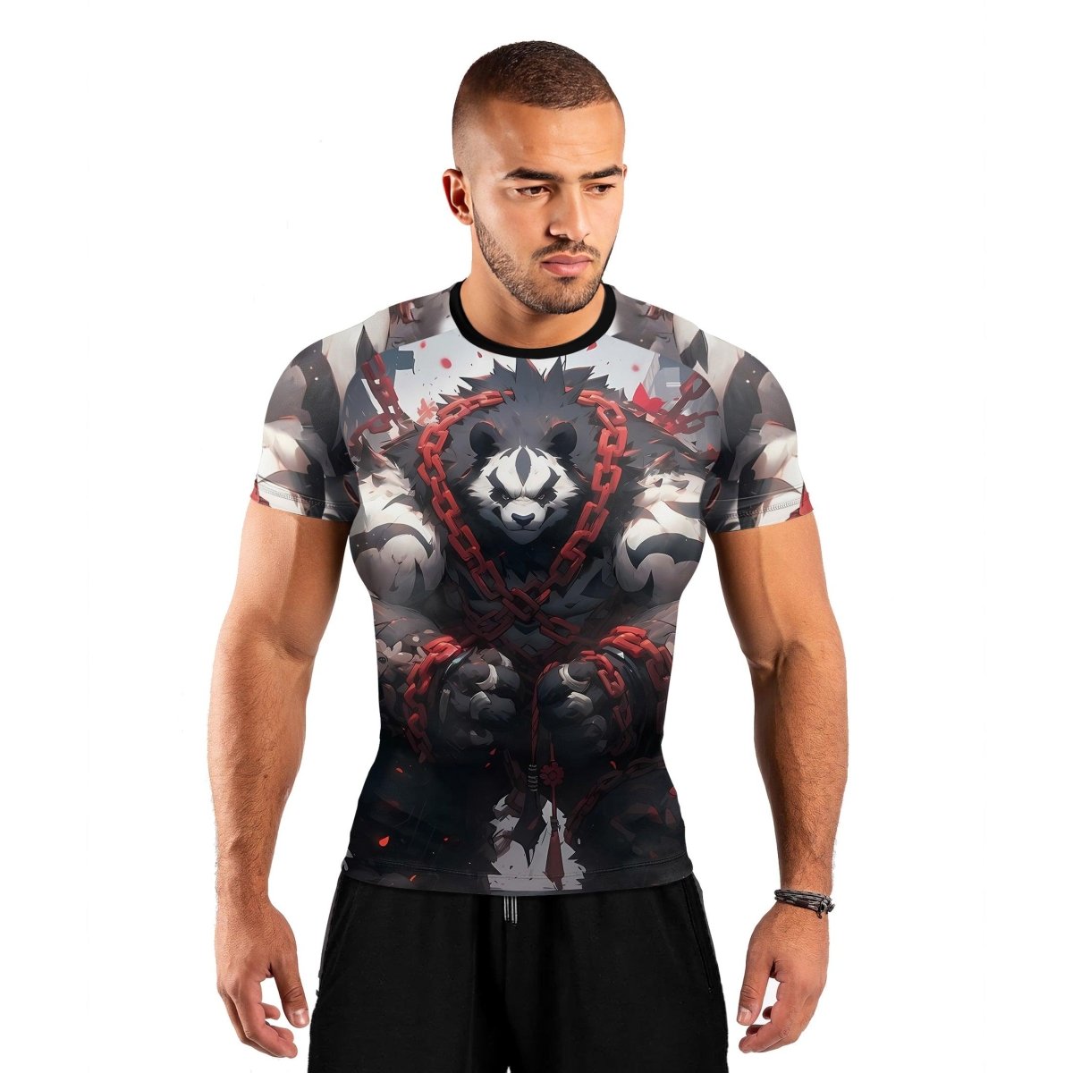 Warrior Panda Skull Short Sleeve Rash Guard - BattleFitGear