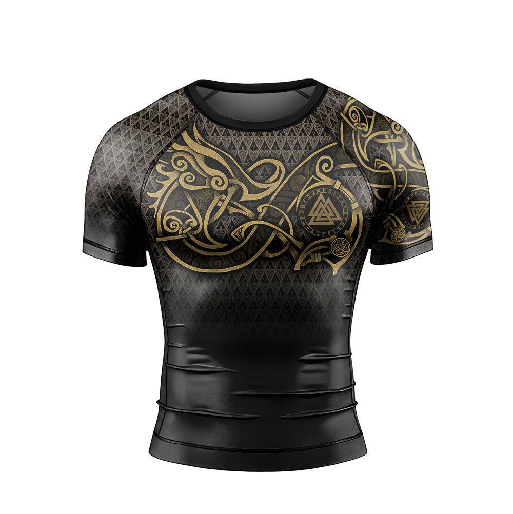 Viking Fenrir Symbol Rune Men's Short Sleeve Rash Guard