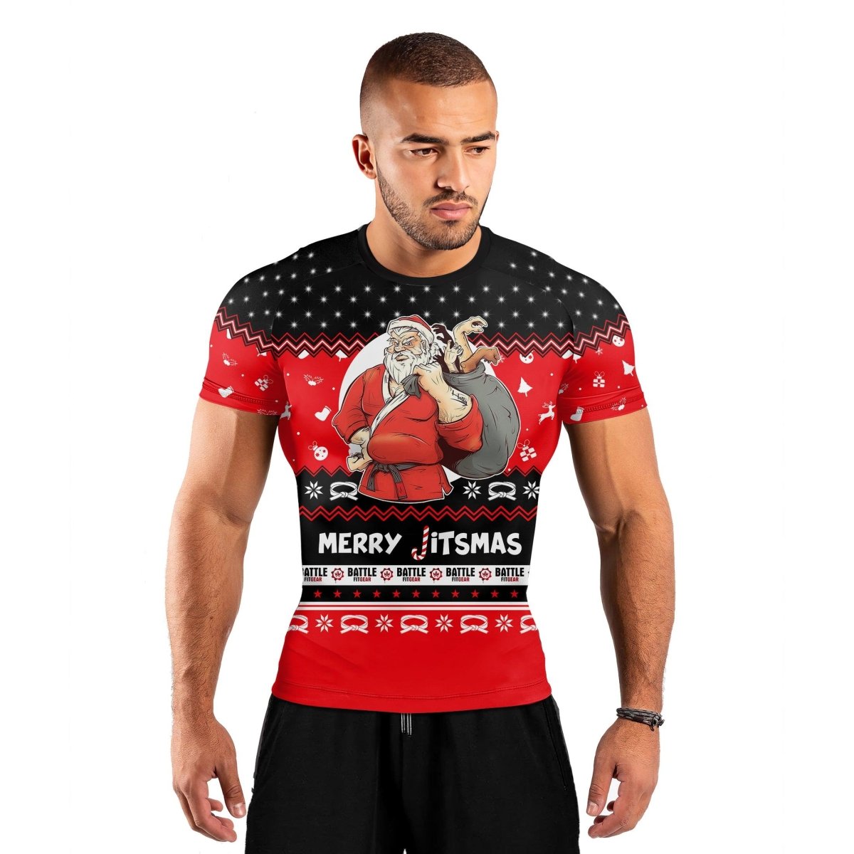 Villain Santa Claus Jitsmas Short Sleeve Rash Guard - BattleFitGear