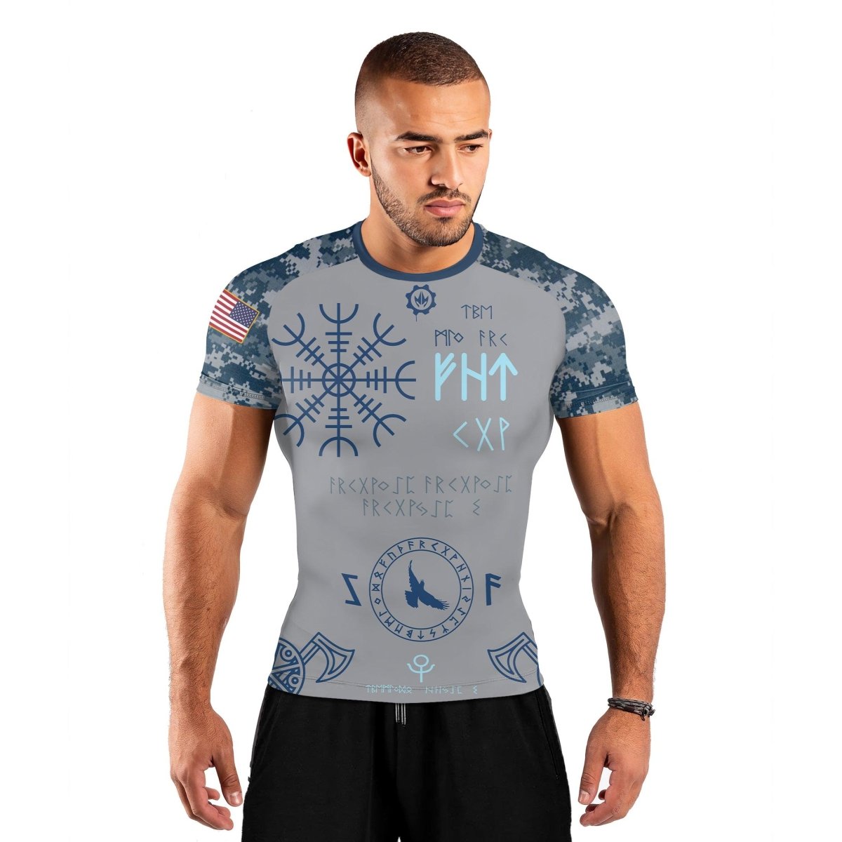 Navy Veteran Viking Men's Short Sleeve Rash Guard - BattleFitGear