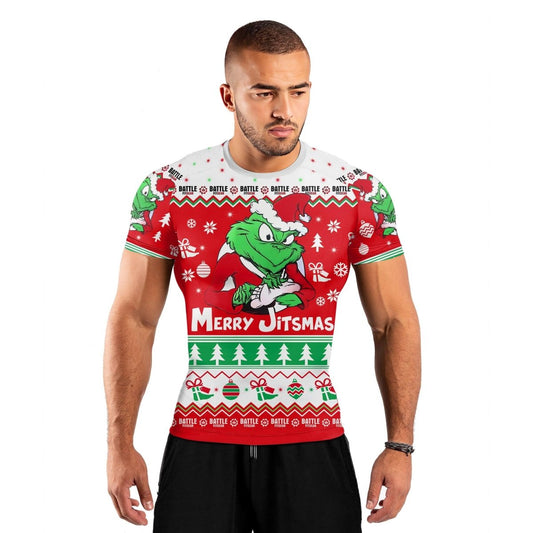 Funny Santa Grinch Short Sleeve Rash Guard - BattleFitGear