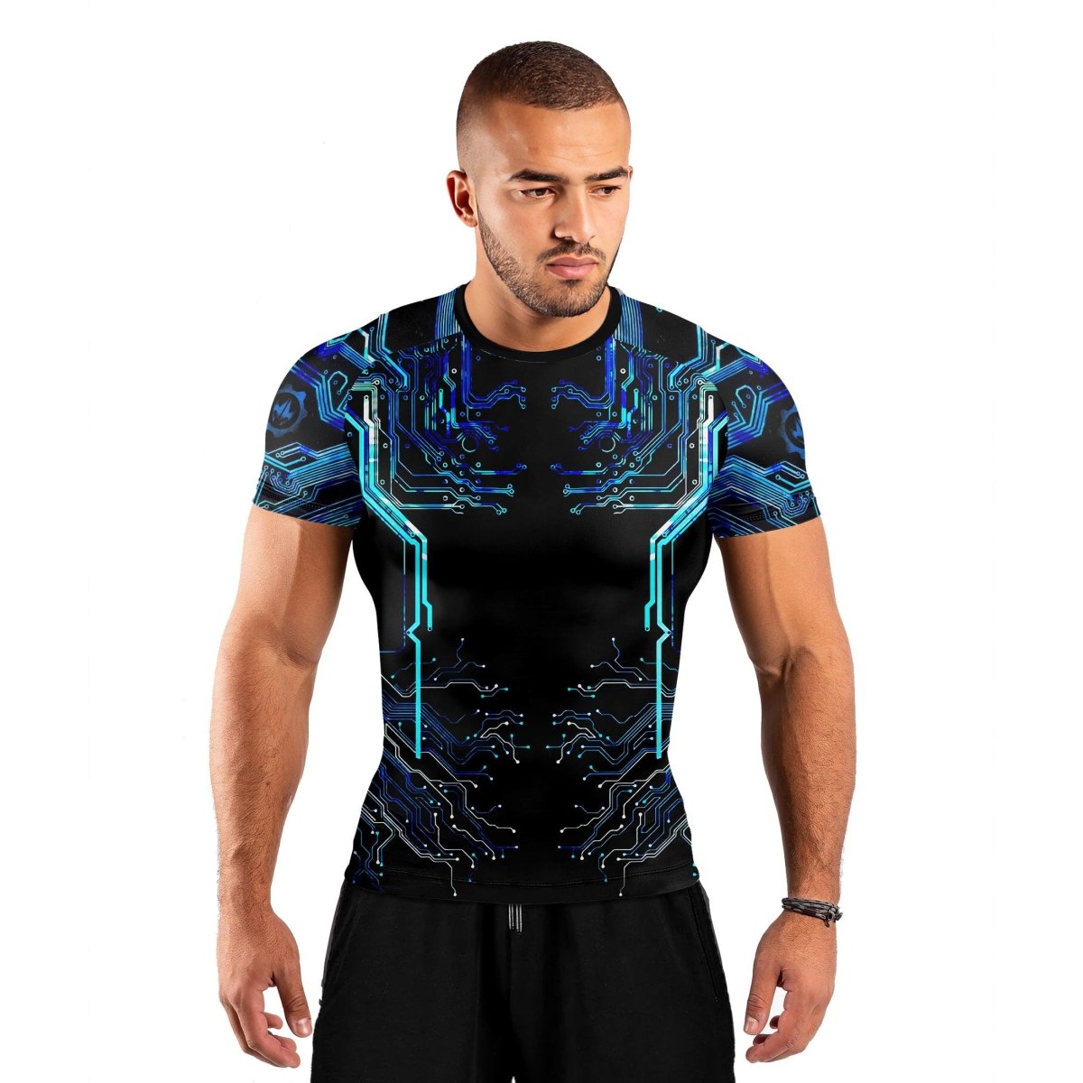 Glowing Circuit Men's Short Sleeve Rash Guard - BattleFitGear