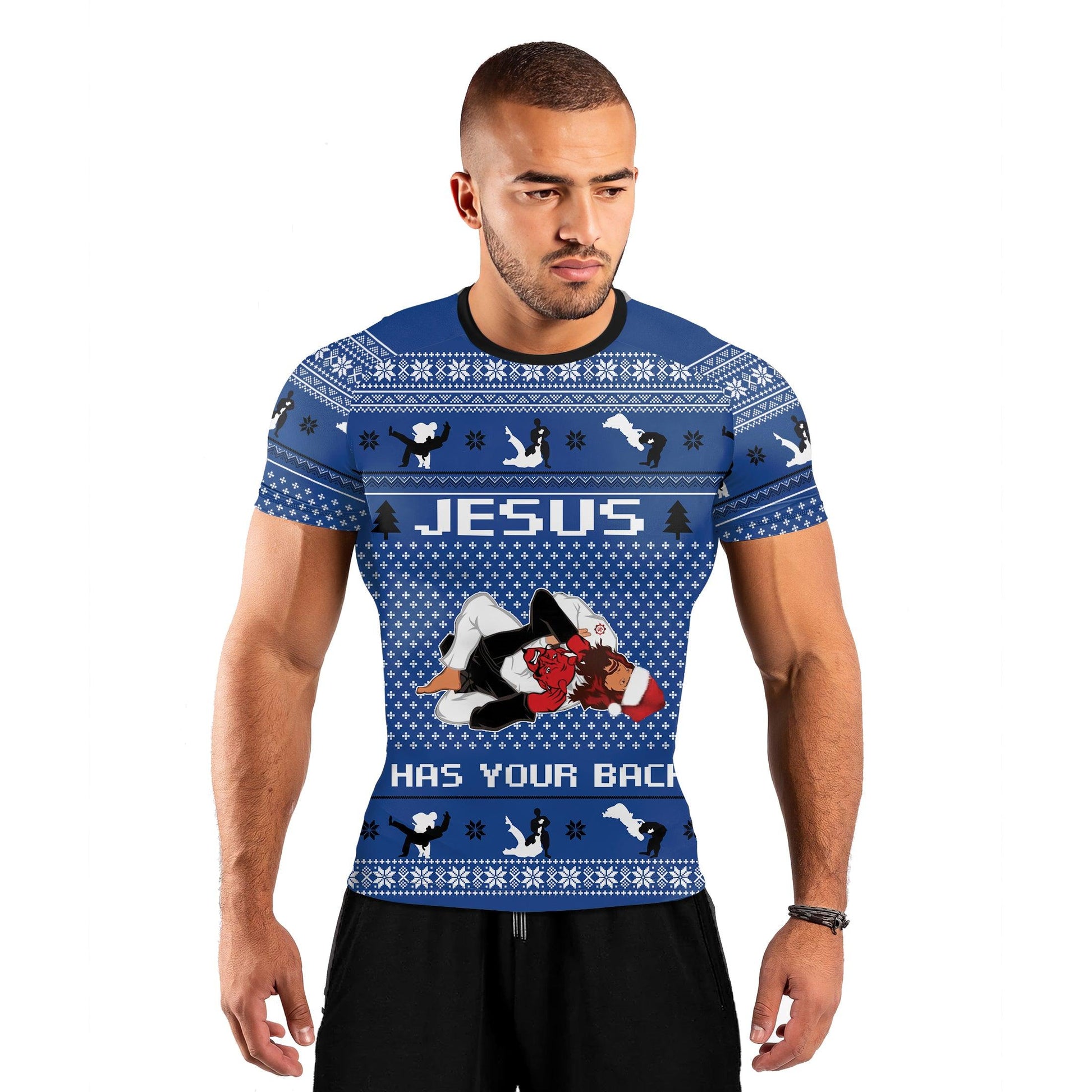 Jesus Santa Choking Short Sleeve Rash Guard
