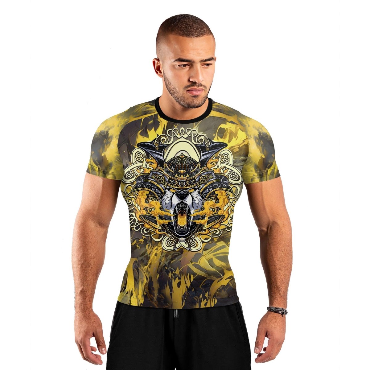 Golden Panda Skull Short Sleeve Rash Guard - BattleFitGear