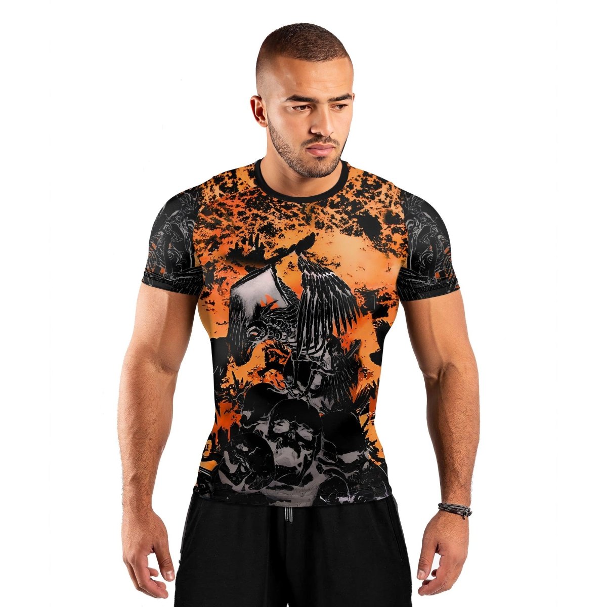 Raven Skull Men's Short Sleeve Rash Guard - BattleFitGear