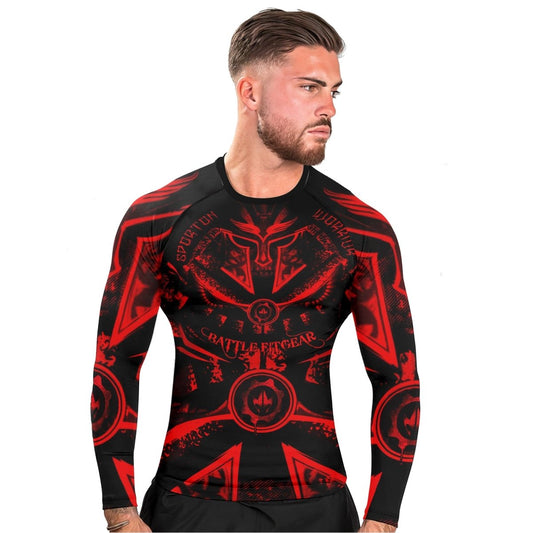 Spartan Red Men's Long Sleeve Rash Guard - BattleFitGear