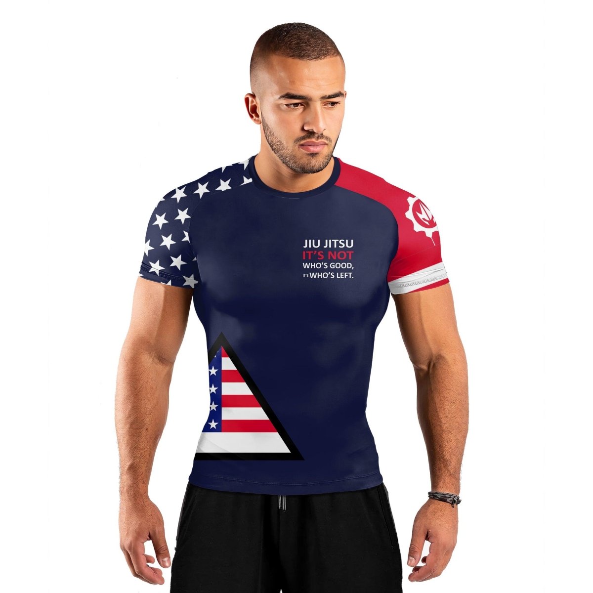 American Flag Blue Short Sleeve Rash Guard - BattleFitGear