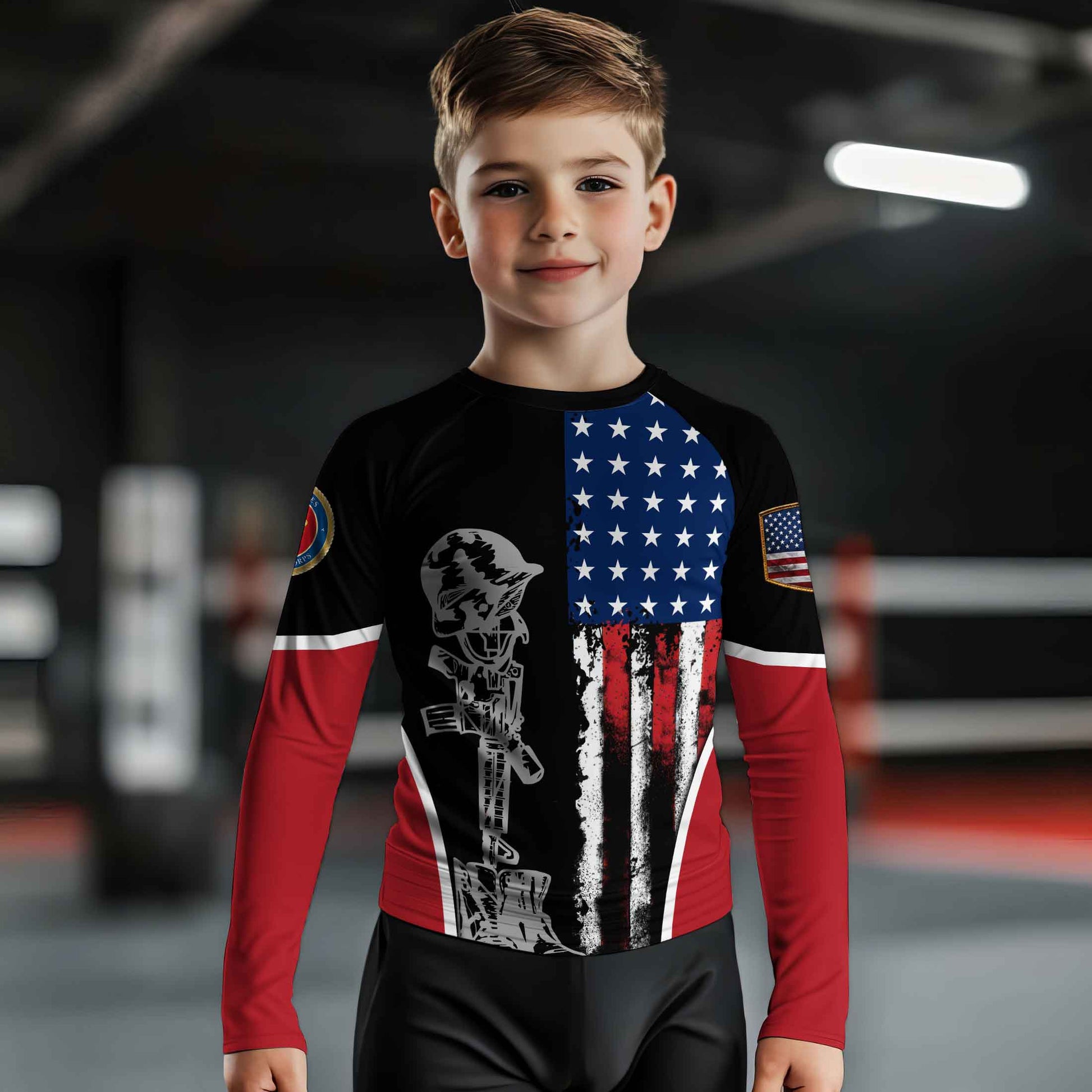 Marine US Flag Kids Rash Guard