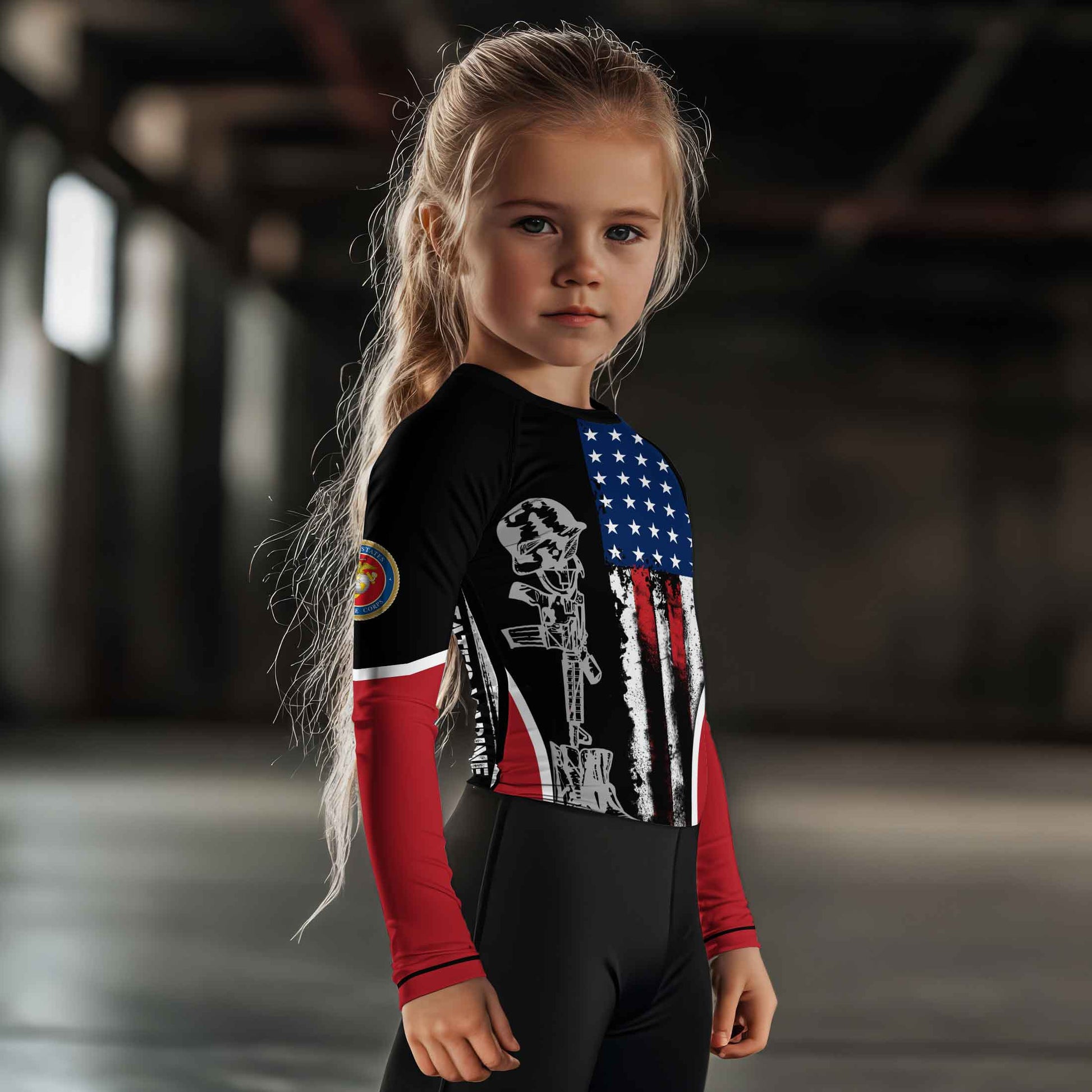 Marine US Flag Kids Rash Guard