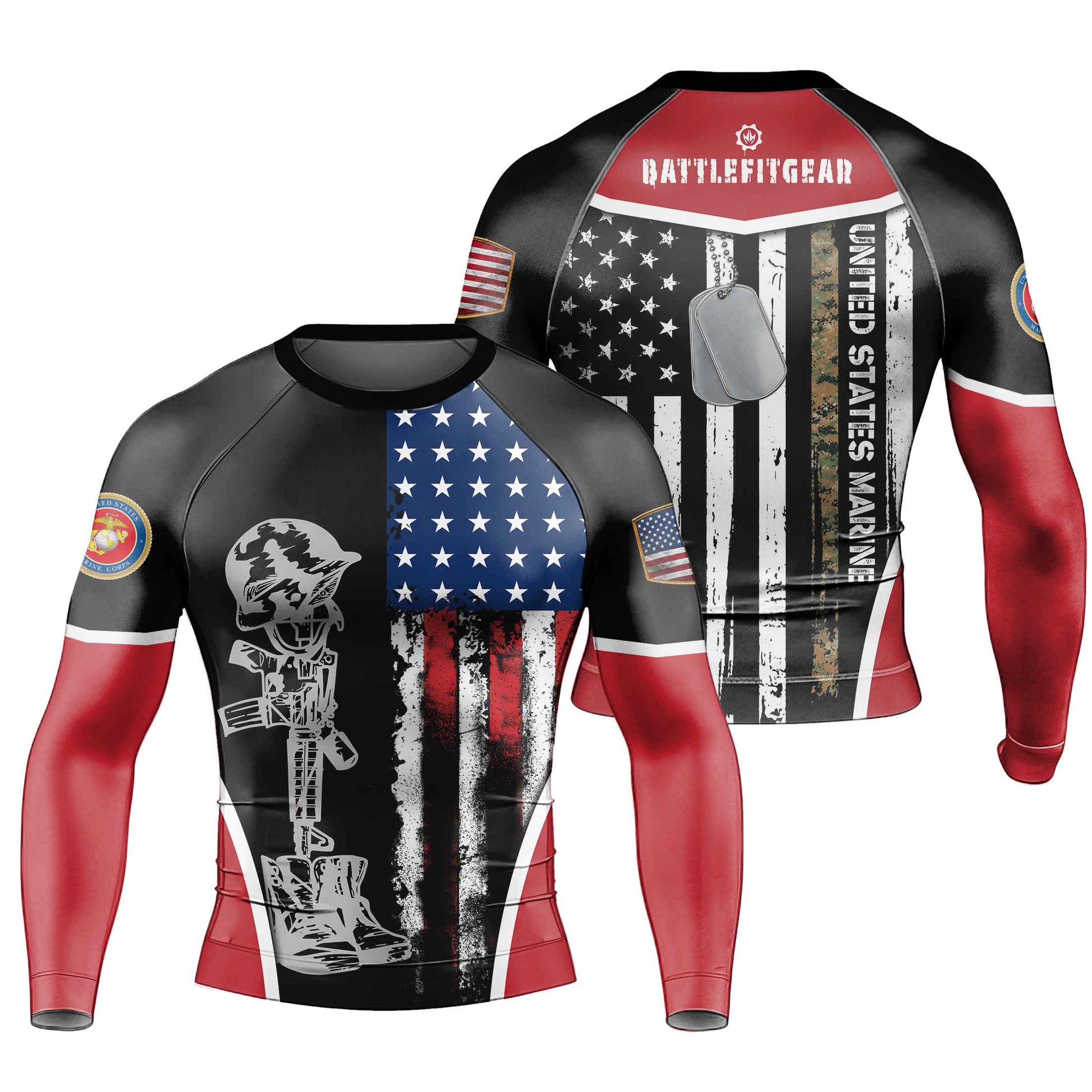 Marine US Flag Men's Long Sleeve Rash Guard